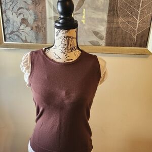 2 Pc August Silk Brown Sleeveless Sweaterw Cardigan